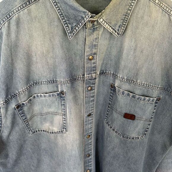 Bugle Boy Vintage Distressed Faded Collared Denim Button Down Shacket - Picture 6 of 8